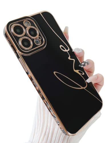 Coque Compatible pour iPhone 13 Pro Max Placage Galvanisé Housse pour Femme Élégant Galvanoplastie Bord Bumper Antichoc Étui de Protection en Silicone pour iPhone 13 Pro Max (Noir) Cover