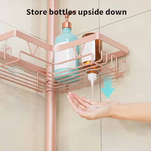 Image of KEGII Corner Shower Caddy Tension Pole - 4-Tier Rustproof Bathroom Organizer, Floor to Ceiling Shower Caddy 25-114.2 inch, No Drilling Shower Storage Rack for Shampoo, Towels (Blush Nude)