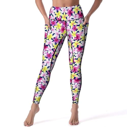 DROEYROEST Tropical Colorful Flower High Waisted Workout Leggings for Women