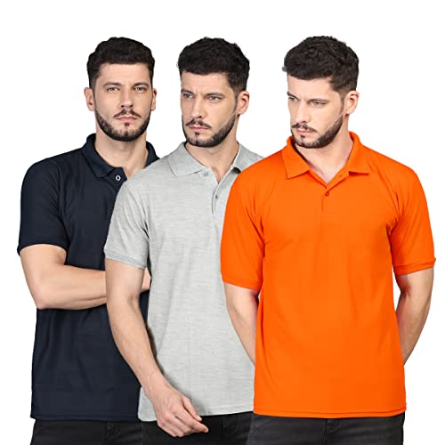 Image of INKKR Men's Casual Polo Neck Half Sleeve Solid T-Shirt (Pack-3)