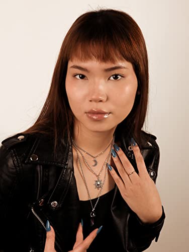 Sacina Gothic Layered Crystal Sun and Moon Necklace, Moon and Sun Pendant, Gothic Goth Emo Grunge Necklace, Goth Jewelry, Halloween Christmas Jewelry Gift For Women4