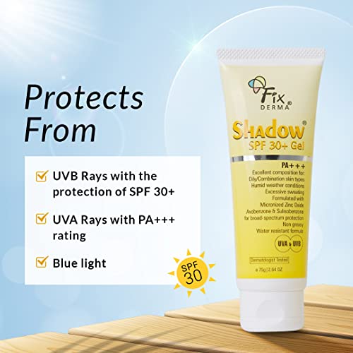 Fixderma Shadow Sunscreen SPF 30+ Gel For Oily Skin - Acne Prone, Offers PA+++ Protection, Broad Spectrum UVA and UVB Protection, Water Resistant and Non-Greasy, 75g - Image 6