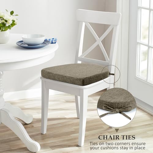 Image of Wellsin Chair Cushions for Dining Chairs 4 Pack - Kitchen Chair Cushions with Ties and Non-Slip Backing - Dining Chair Pads 16 inchX16 inchX2 inch, Khaki
