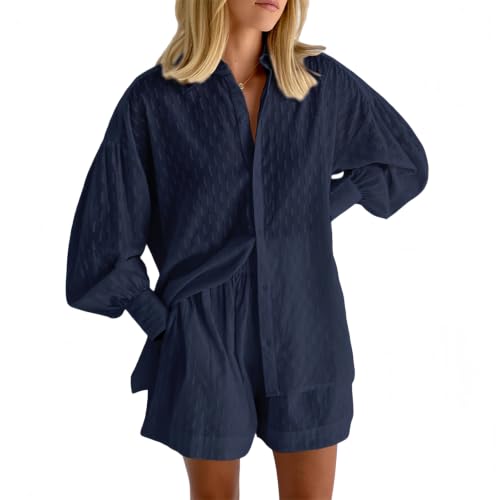 Conjunto Y2K de 2 piezas para mujer con blusa de manga abombada y pantalones cortos de cintura alta