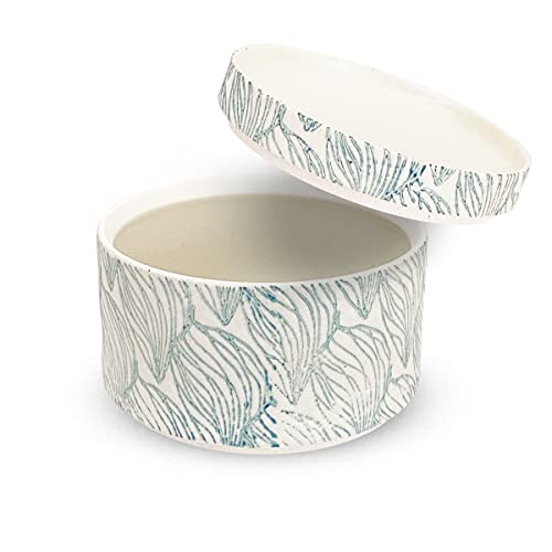 J-kitchens 勲山窯 キャニスター (小皿 蓋付 小鉢) 電子レンジ対応 280cc 直径 11cm x 高さ 7.5cm 陶器 保存容器 つぼみ ライトブルー 波佐見焼 日本製