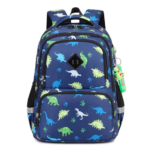 MUSEVOS Mochila infantil, Kawaii, estampada, para meninos e meninas para pré-escola, escola e ensino fundamental e jardim de infância, Azul escuro/dinossauros, Moderno