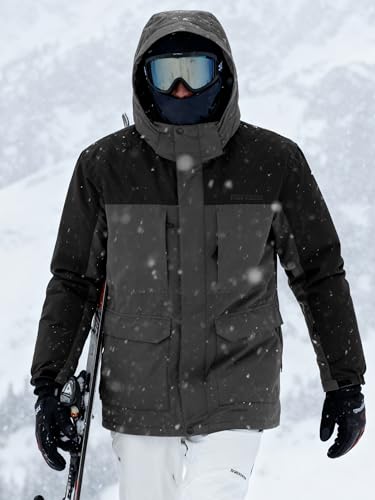 FREE SOLDIER Herren Wasserdichte skijacke Warme Verdickt Gefüttert Winterjacke mit Abnehmbarer Kapuzen vollständig abgedichteten Nähten