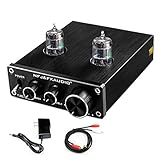 FX AUDIO GE5654 Tube Preamplifier for Home Audio HiFi Stereo Vacuum Buffer Tube Preamp with Bass and Treble Control with RCA Input/Output 12V/1A Power Supply(Black)