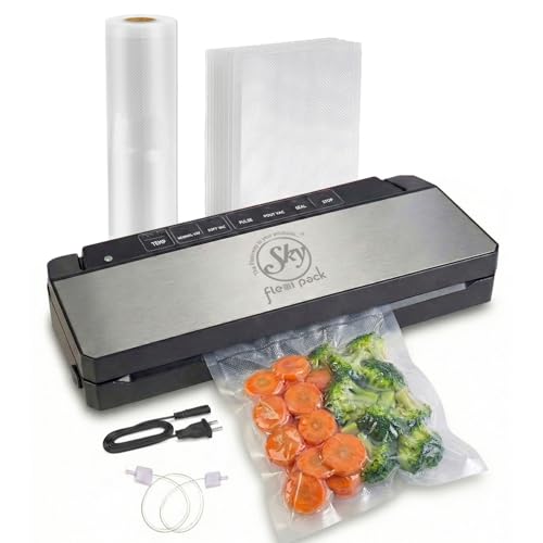 Image of Vacuum Sealer Machine With 1 Vacuum Roll & 50 Vacuum Pouches | Automatic Dry & Wet Sealing | Stainless Steel Cover For Food Packing Home & Small Business