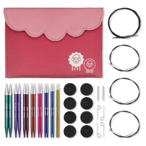 KnitPro Zing Deluxe Interchangeable Needles Set 5" (13cm) | 8 US Sizes (4-11) with 4 Swivel Cables, 8 end caps, 4 Cable Keys and 1 Set of Cable Connector Cover