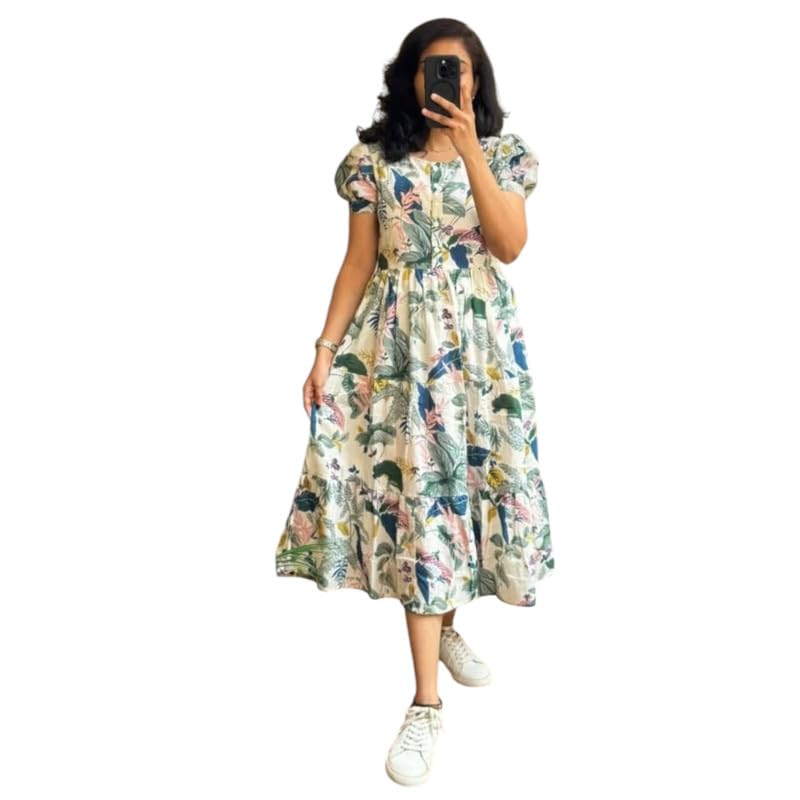 Image of Floral Midi Dress for Women - Summer Boho Dress, Lightweight & Breathable, Elegant Floral Print, Casual & Vacation Outfit, Comfortable Flowy Dress for Women