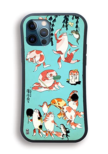 【耐衝撃グリップケース】 スマホケース 歌川国芳 ☆世界の名画☆ 金魚 猫 ネコ がしゃどくろ ドクロ 骸骨 浮世絵 衝撃吸収 絵画 芸術 アート (iPhone12 iPhone12 Pro互換, 金魚づくし)