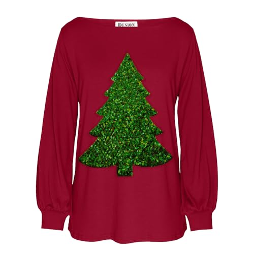 Sequin Christmas Tree Bishop Sleeve Tunic Top for Women - Image 3