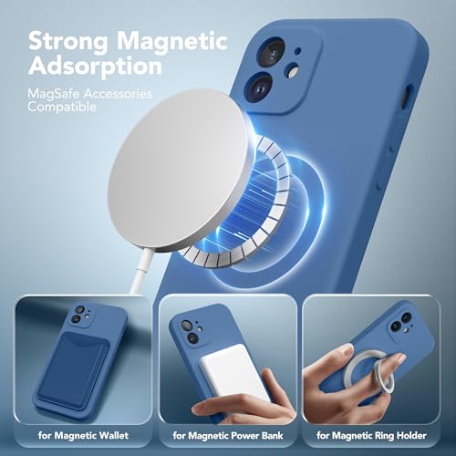 Image of Magnetic for iPhone 12 Case, Compatible with MagSafe, [Full Camera Protection][Screen Protector] Silicone Shockproof Protective Phone Case for iPhone 12 6.1 inch, Lake Blue