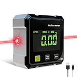 4-Seitiger Magnetischer Digitaler Winkelmesser mit Laser, NAVESO Digitale Wasserwaage mit LED-Anzeige, USB Wiederaufladbar Neigungsmesser Digital für Holzarbeiten, Bau und DIY