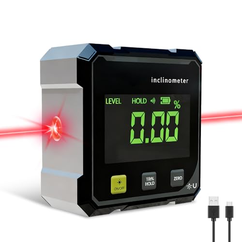 Inclinometro Digitale, NAVESO Goniometro Digitale Magnetico a 4 lati con Display LED, USB Livella Laser per Lavorazione del Legno, l'edilizia e DIY