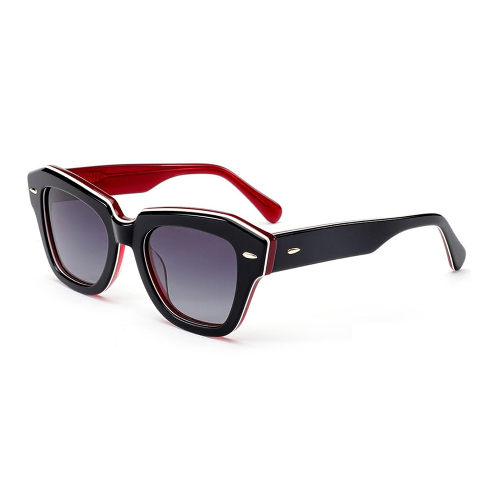 Gafas de sol polarizadas con montura de acetato para mujer, diseño geométrico de ojo de gato, UV400, color negro y rojo, talla única, negro, rojo, Talla única
