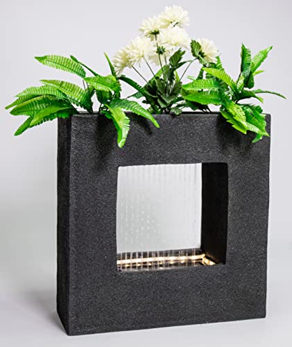 Primrose 56cm Black Slate Effect Milano Rain Rainfall Water Fountain with Trough Planter and Lights Zen Garden Feature