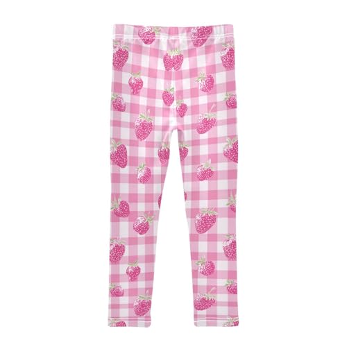 Girls Leggings Strawberry Pink Plaid Kids Length Leggings Pants Toddler Athletic Soft Tights Trousers 4T2