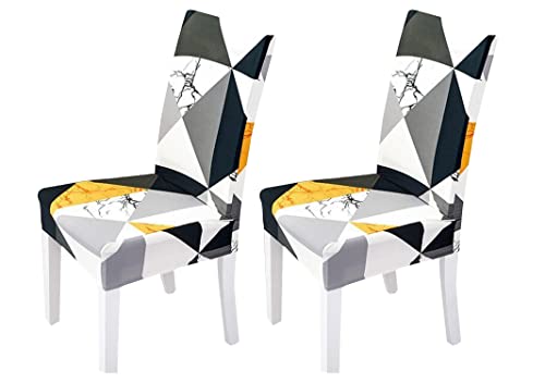 Image of House of Quirk Elastic Chair Cover Stretch Removable Washable Short Dining Chair Cover Protector Seat Slipcover (Pack of 2, Yellow Black Prism)