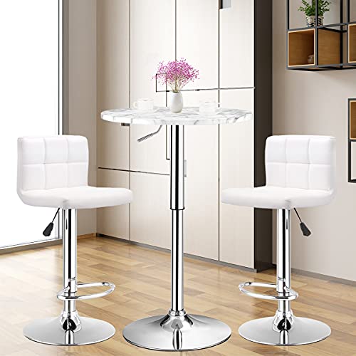 Image of Giantex Round Pub Table Height Adjustable, 360 Swivel Cocktail Pub Table with Sliver Leg and Base for Home, Bar Table(4, White)
