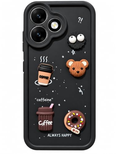 Image of Bintage Back Cover Compatible for Oppo A6c 4G | Cute 3D Taddy Ball Bear Milk Cake Coffee Silicon Case Full Body & Camera Protection - Black