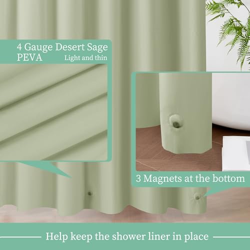 Image of Mrs Awesome Sage Shower Curtain Liner with 3 Magnets, 72x72 Premium Flexible Sturdy Plastic Shower Curtain for Bathroom Lightweight & Waterproof, Desert Sage