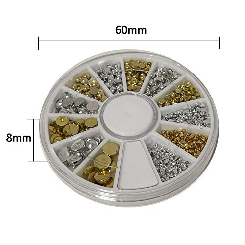 Enforten EFTBN00634 500Pcs Mixed Sizes Silver Punk Half Round Acrylic Rhinestones Flatback Faux Imitation Pearls Beads Nail Art Decoration W/Wheel thumb #2