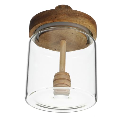 COLLBATH Honey Pot Tea Container Honey Jar Glass Jar with Lid Kitchen Honey Container Small Honey Container Honey Storage Pot Glass Jar with Dipper Honey Dispenser Jar Transparent Wood