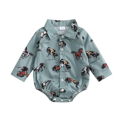 Baby Boy Western Clothes Cowboy Shirt Romper Long Sleeve Onesie Button Down Bodysuit Infant Fall Gentleman Outfit