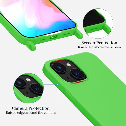 Image of Compatible with iPhone 15 Plus Case with Lanyard Crossbody iPhone Case with Strap Adjustable Shockproof Drop Protection Silicone Phone Cover for iPhone 15 Plus 6.7'' Neon Green
