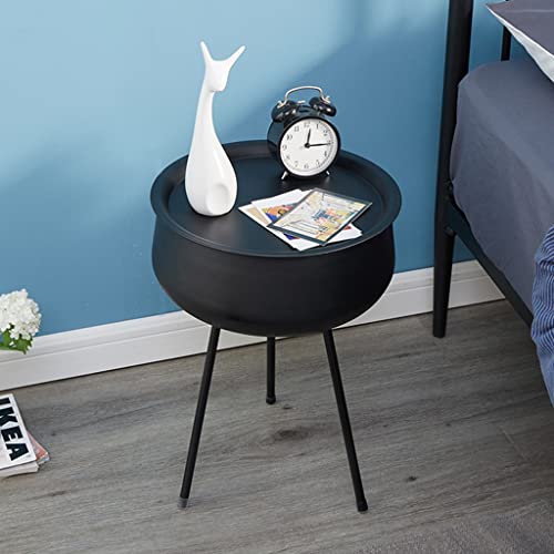 CHUNXVLI Mesa de té, mesa redonda para sala de estar, mesita de noche con compartimento de almacenamiento oculto, marco de metal, mesa auxiliar con espacio de almacenamiento para muebles de oficina en