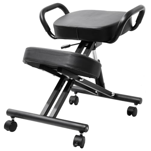 Image of Ergonomic Kneeling Chair, Height Adjustable Stool for Home and Office, PU Kneeling Chair for Desk to Relieve Back Discomfort, Thick Moulded Foam Cushions Brake Casters