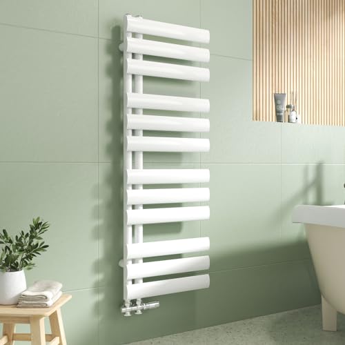 EMKE Secador de Toallas de Agua Caliente Tubo Oval,112x40cm,Radiador de Baño de Tubo Oval,Calentador de Toallas,radiador baño Pared,385W,Blanco