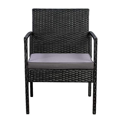 Amazon Basics Outdoor Patio Garden Faux Wicker Rattan Chair Conversation Set With Water Resistant Cushion - 3-Piece Set, Black #TOP4