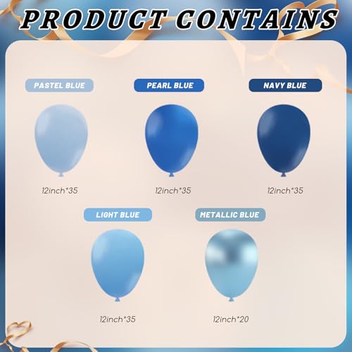 Image of 160Pcs 12 Inch Metallic Blue Balloons Chrome Navy Pearl Pastel Macaron Light Blue Latex Balloons for Birthday Wedding Baby Shower Graduation Party Decorations
