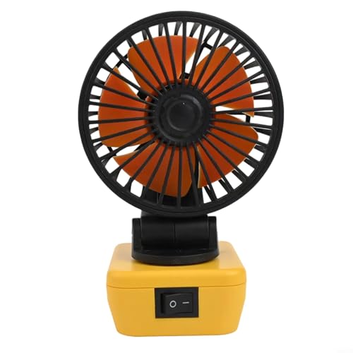 Ventilador con pilas de 18 V para taller y lugar de trabajo con doble puerto USB, medidor de voltaje digital, compatible con baterías de 18 V, puerto inalámbrico (amarillo)