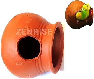 ZENRISE Clay Pot Mud House for Egg Laying and Breeding for Budgies Love Birds in Cage and Balcony (15cm, Red Brown) - Indoor, 1 Piece