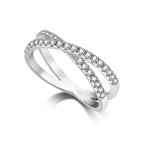 Helloice Moissanite Rings For Women Sterling Silver Stackable Band Criss Cross Ring 18K Gold Plated Lab Created Diamond Statement Rings X Wedding Band Promise Rings #TOP11