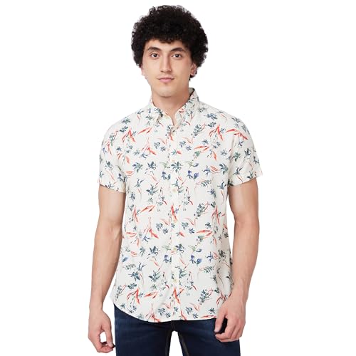 Image of Spykar White Printed Half Sleeve Shirt for Men (Size: 3XL)-MSHPS1BD039 Off White