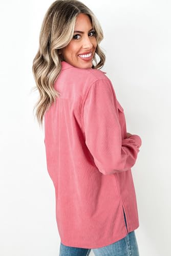 Women's Bonbon Pink Corduroy Flap Detail Button Up Split Shacket2