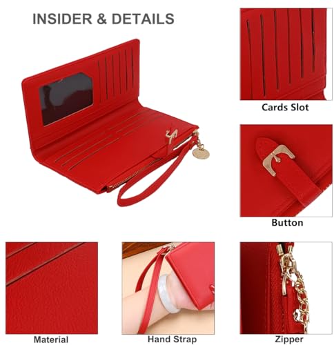 PORT&LOTUS Red Wallets for Women Small Wallets Mini Wallet for Woman Credit Card Organizer with Slim Cash Coin Purse Pocket Wallet for Woman Anti Theft Wallet Multi Card Wallet Women4