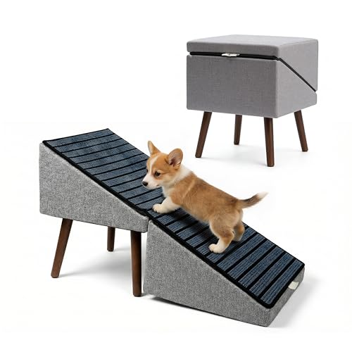 Image of Dog Ramp for Bed and Couch,Wooden Foldable Dog Ramp,17 Inch Working Height, Non-Slip Ramp with Replaceable Carpet for Small Senior Dogs, Furniture Ramp Protect Joints(Gray XL 17 inch H)