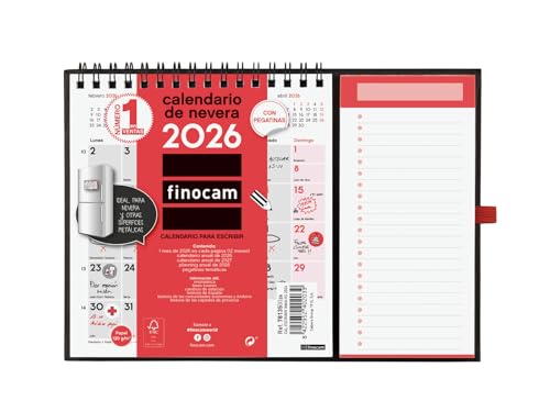 Finocam Magnetkalender Monatsansicht Januar - Dezember 2026 (12 Monate) | Magnetischer Kühlschrankkalender | Neutraler Monatsplaner - Spanisch