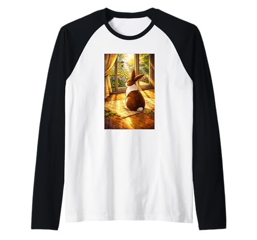 Dutchie Bunny Sentado adentro Mientras mira afuera Camiseta Manga Raglan