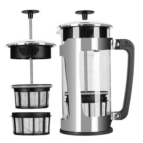 ESPRO - P5 Cafetiere 4 Cup French Press Coffee Maker – Patented Double Micro-filter for Sludge and Grit Free Brew Heat Resistance Thicker Borosilicate Glass - 950ML