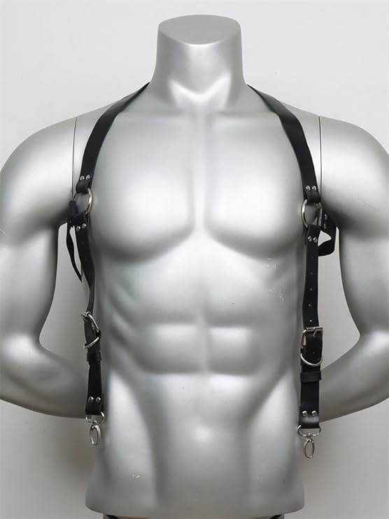 Men's Half Body Chest Belt Adjustable PU Leather Belts with Buckles Rave Costume Punk Leather Body Cage for Men3