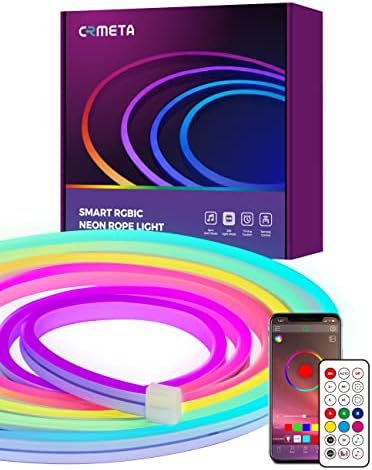 CRMETA RGB LED Rope Light, Adhesive Neon Rope Light with Remote, Neon Flex for Bedroom, Gaming Room, Living Room (10 ft)
