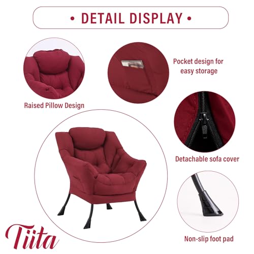 Image of Tiita Lazy Chair, Red Modern Large Accent Armchair, Comfy Leisure Sofa Reading Chair for Bedroom, Living Room, Dorm Rooms, Garden and Courtyard, Red