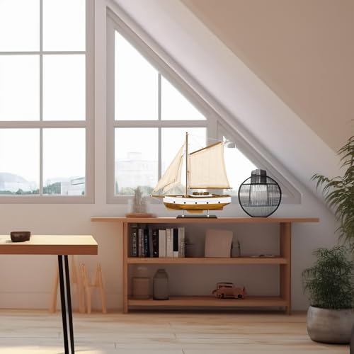 SAILINGSTORY Wooden Sailboat Decor Sail Boat Model Ship Sailing Yacht for Home Decoration Wood Color - Thumbnail 5